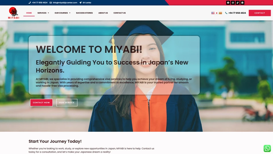 Educational institution website developed for Miyabi JC Center
