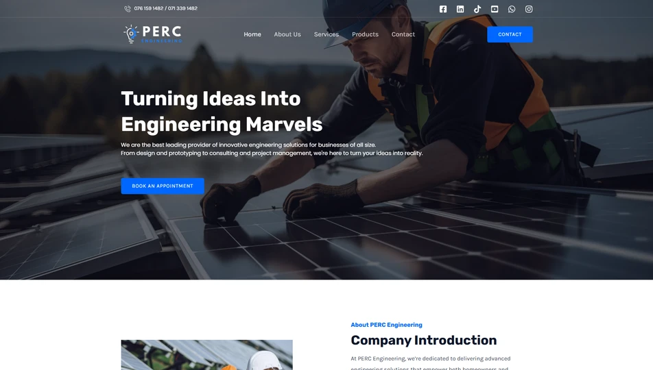 Corporate website developed for PERC Engineering company